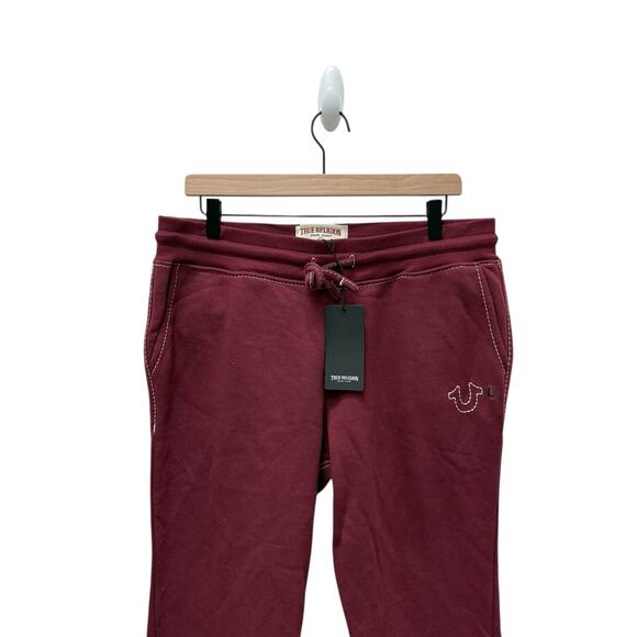 NWT True Religion Joey Mid Rise Big T Flare Sweat‎ Pants Red Women’s Size Medium - Picture 6 of 10